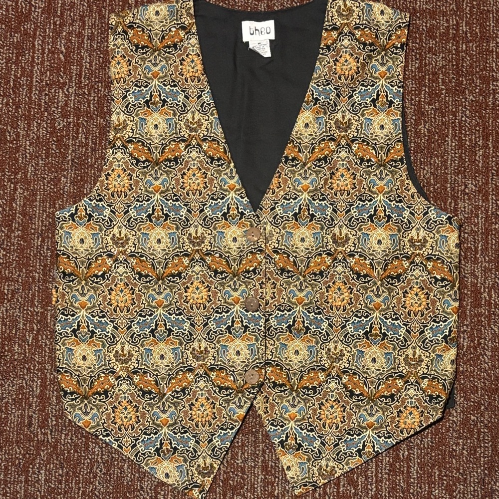 beaded Patterned Vest abstract statement neutral 90s bohemian layering piece Med